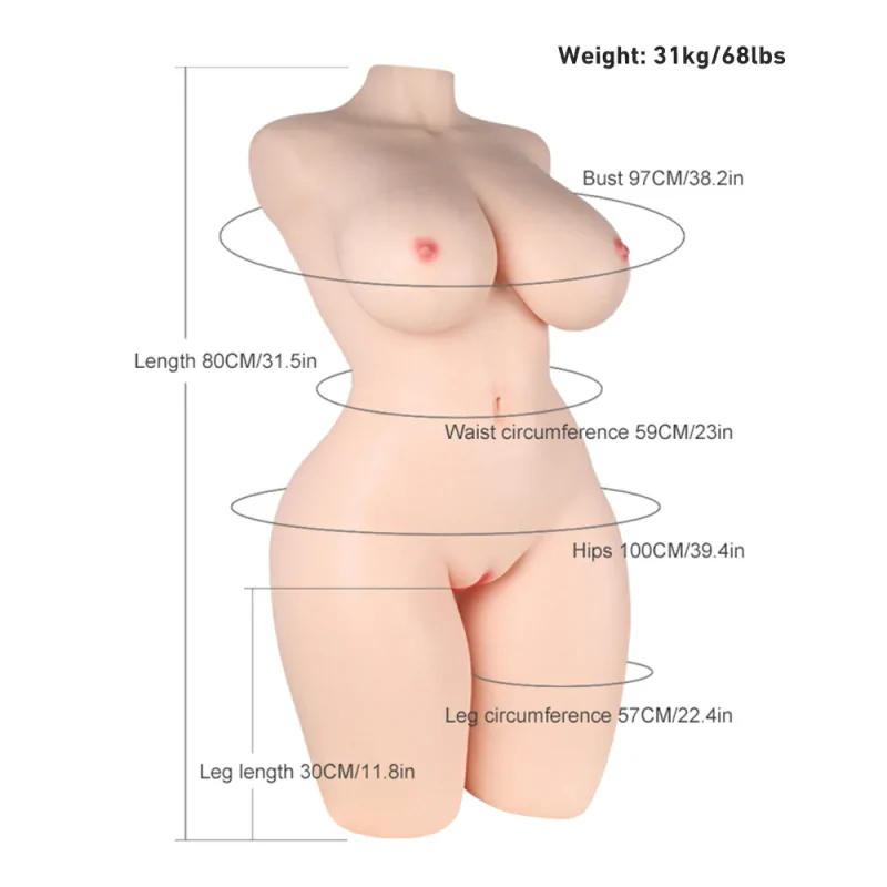 Lauren - 68.34 lbs Super Realistic BBW Silicone Sex Torso with Big Boobs Areola - Image 2