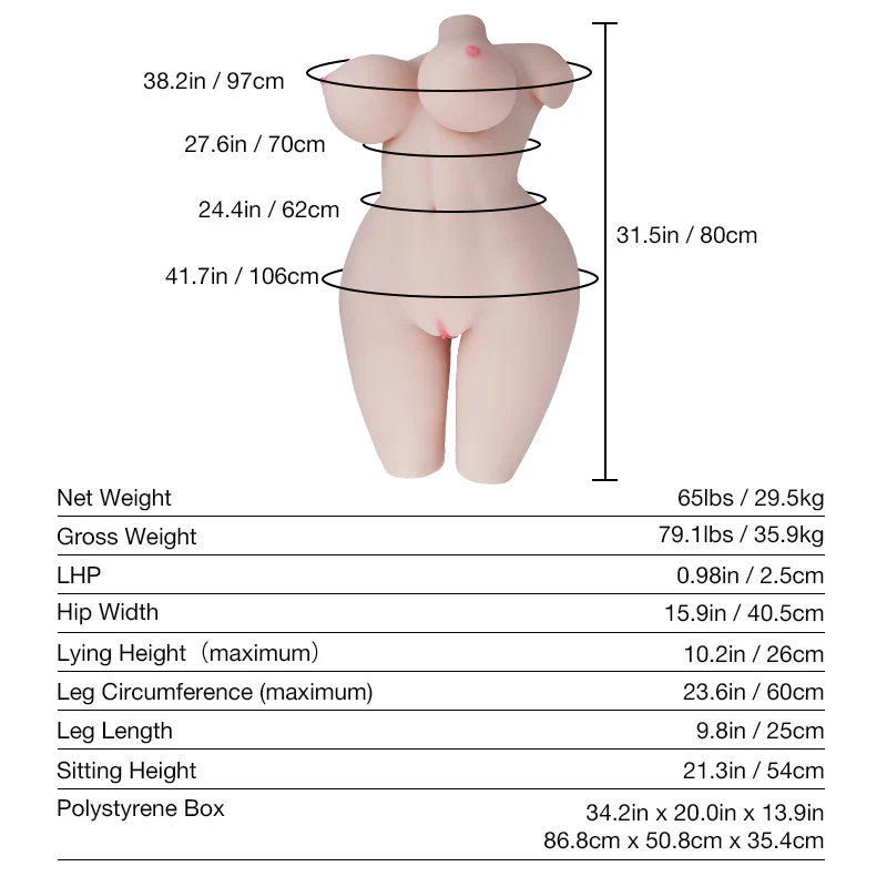 Tantaly Lola: 65LB Voluptuous Sex Doll Torso with 32E Cup - Image 12