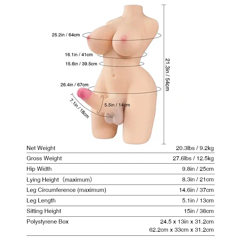 Tantaly Sarina: 20LB Trans Sex Doll Torso with Big Dick,Soft tits - Image 4